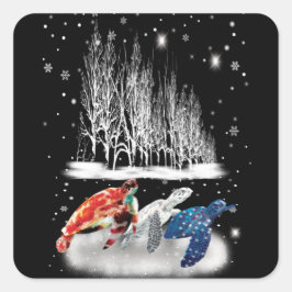 Drei Turtle American T - Shirt Snowflake Weihnacht Quadratischer Aufkleber