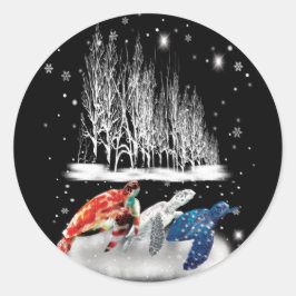 Drei Turtle American T - Shirt Snowflake Weihnacht Runder Aufkleber