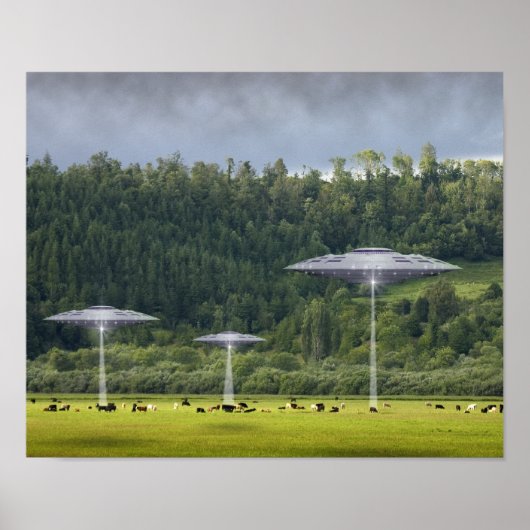 Drei UFOs mit dem Feld des Kühen-Posters Poster (Vorne)