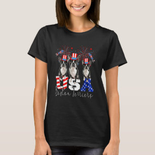Drei Usa Boston Terrier mit Hut Amerikanische Flag T-Shirt