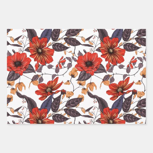 Drei verschiedene Blume Geschenkpapier Set (Vorderseite 3)