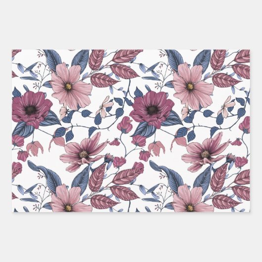Drei verschiedene Blume Geschenkpapier Set (Vorderseite 2)
