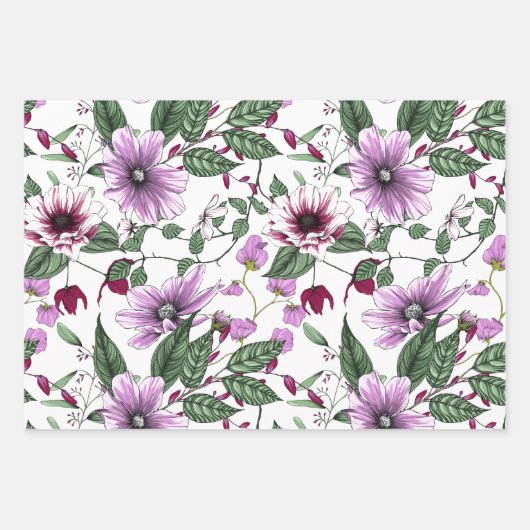 Drei verschiedene Blume Geschenkpapier Set (Vorderseite)