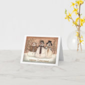 Drei Vintage Schneemänner im Schnee Karte (Gelbe Blume)