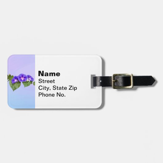 Drei violette Prunkwinden Gepäckanhänger (Vorderseite horizontal)