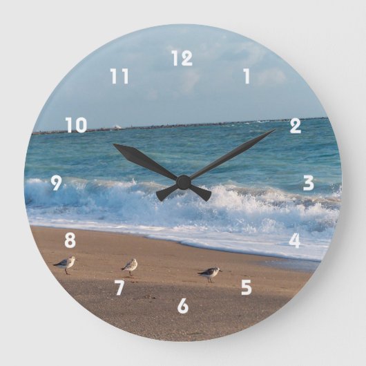 drei Vögel am Strand Foto Florida Runde Wanduhr (Vorderseite)
