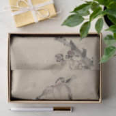 Drei Vögel auf einem Zweig, eine mit Blüten Seidenpapier (Geschenk)