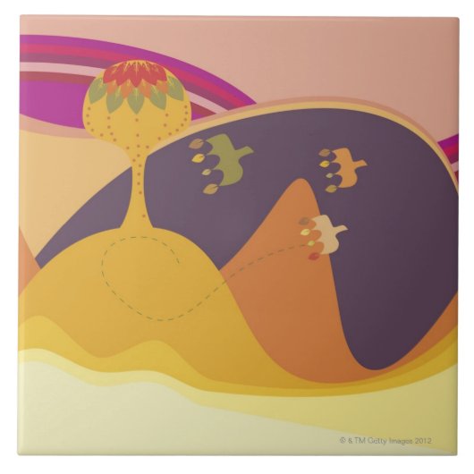 Drei Vögel, die nahe einem Baum auf einem Fliese (Vorderseite)