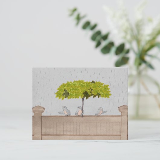 Drei Vögel im Regen Postkarte (Stehend Vorderseite)
