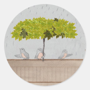 Drei Vögel im Regen Runder Aufkleber