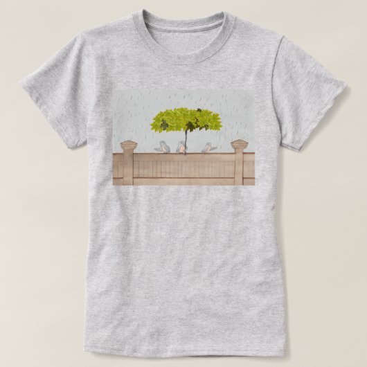 Drei Vögel im Regen T-Shirt (Design vorne)