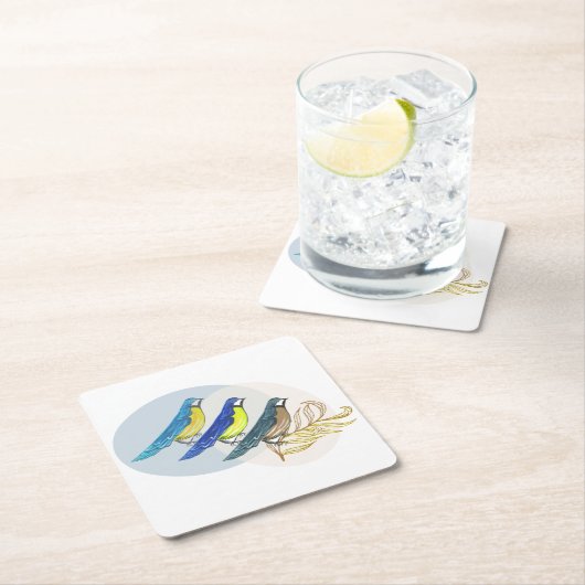 Drei Vögel Rechteckiger Pappuntersetzer (Vor Ort)