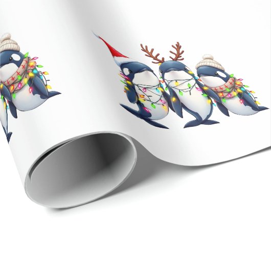 Drei Wale mit Weihnachtsfeiertag-Weihnachtsmannmüt Geschenkpapier (Rolleneckpunkt)