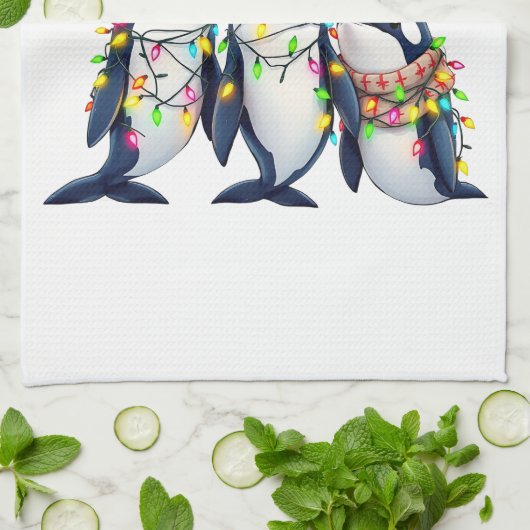 Drei Wale mit Weihnachtsfeiertag-Weihnachtsmannmüt Geschirrtuch (Gefaltet)