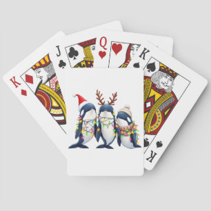 Drei Wale mit Weihnachtsfeiertag-Weihnachtsmannmüt Spielkarten