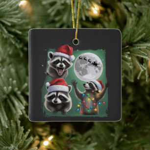 Drei Waschbären mit dem Mondgalaxie-Weihnachten  Keramikornament