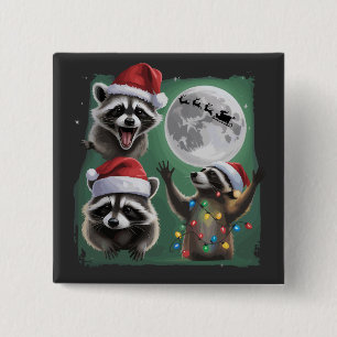 Drei Waschbären mit der Mondgalaxie Weihnachten  Button