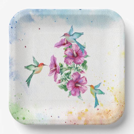 Drei Wasserfarben-Papierplatte für Hummingvögel Pappteller (Vorderseite)