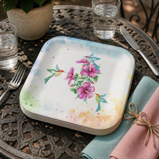 Drei Wasserfarben-Papierplatte für Hummingvögel Pappteller