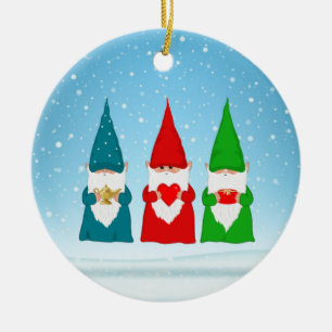 Drei Weihnachts-Gnome Keramik Ornament