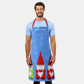 Drei Weihnachts-Gnome & Schneeflocken Schürze (Getragen)