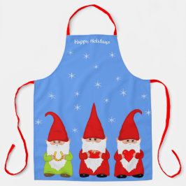 Drei Weihnachts-Gnome & Schneeflocken Schürze