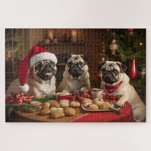 Drei Weihnachts-Mops Puzzle (Horizontal)