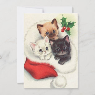 Drei Weihnachts-Vintage-Kätzchen im Strumpf Feiertagskarte