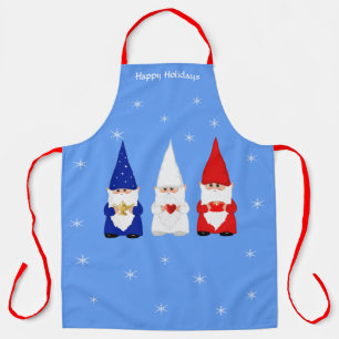 Drei Weihnachtsgnome auf Hellblau Schürze