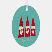 Drei Weihnachtsgnomen auf Aquamarinen Ornament Aus Metall (Vorderseite Rechts)