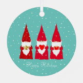 Drei Weihnachtsgnomen auf Aquamarinen Ornament Aus Metall (Rückseite)