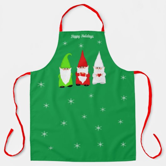 Drei Weihnachtsgnomen auf Grün Schürze (Vorderseite)