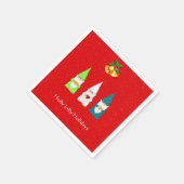 Drei Weihnachtsgnomen auf Rot Serviette (Ecke)