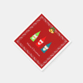 Drei Weihnachtsgnomen auf Rot Serviette (Ecke)