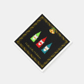 Drei Weihnachtsgnomen auf Schwarz Serviette (Ecke)