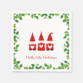 Drei Weihnachtsgnomen & Leaf Rahmen auf Weiß Serviette (Vorderseite)