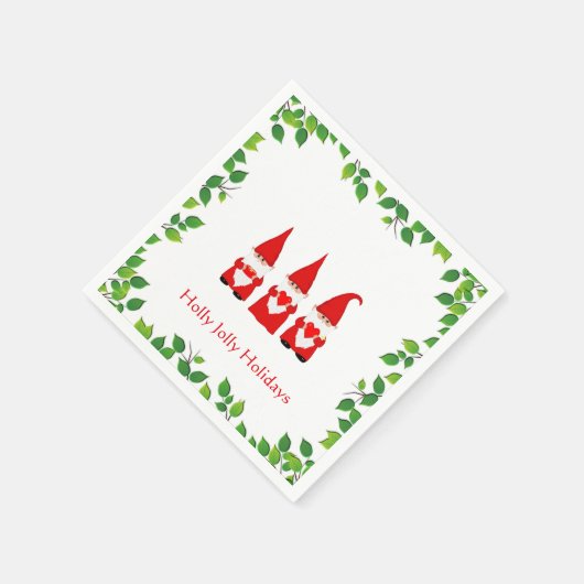 Drei Weihnachtsgnomen & Leaf Rahmen auf Weiß Serviette (Ecke)