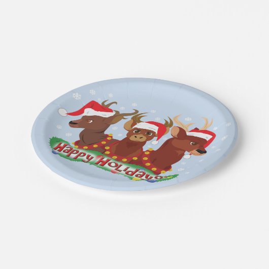 Drei Weihnachtshändler Pappteller (Schrägansicht)