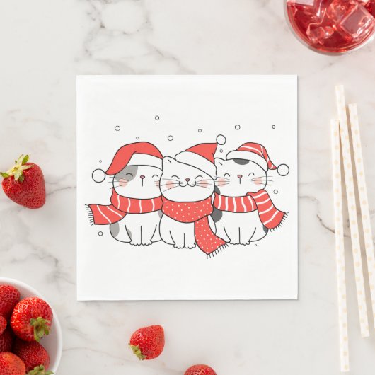 Drei Weihnachtskatzen in Hats und Skarabäen Serviette (Beispiel)