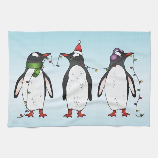 Drei Weihnachtspinguine Illustration Geschirrtuch (Horizontal)