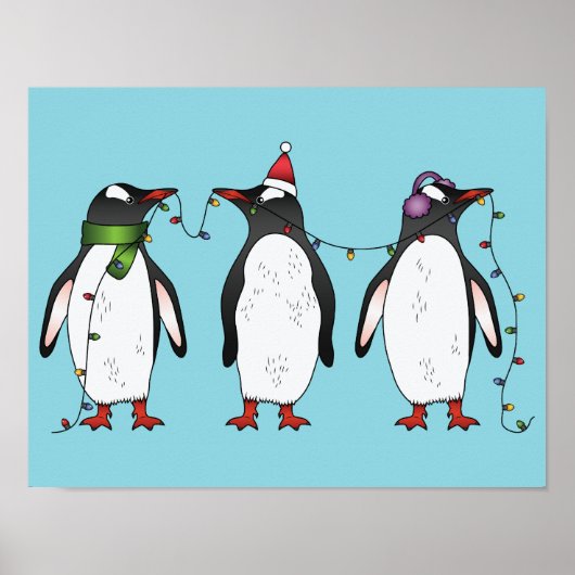 Drei Weihnachtspinguine Illustration Poster (Vorne)