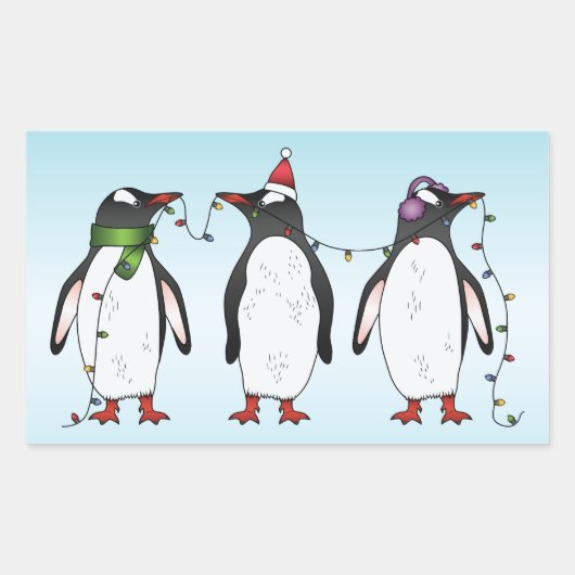 Drei Weihnachtspinguine Illustration Rechteckiger Aufkleber (Vorderseite)