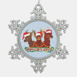 Drei Weihnachtsrotwild Schneeflocken Zinn-Ornament