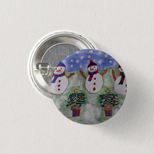 Drei Weihnachtsschneemänner Button (Vorne & Hinten)