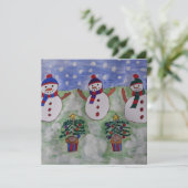 Drei Weihnachtsschneemänner flache Weihnachtskarte (Stehend Vorderseite)