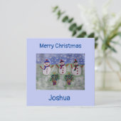 Drei Weihnachtsschneemänner flache Weihnachtskarte Karte (Stehend Vorderseite)