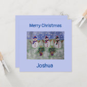 Drei Weihnachtsschneemänner flache Weihnachtskarte Karte (Vorderseite/Rückseite Beispiel)