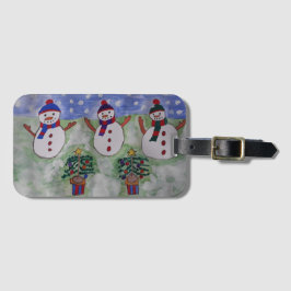 Drei Weihnachtsschneemänner Gepäckanhänger