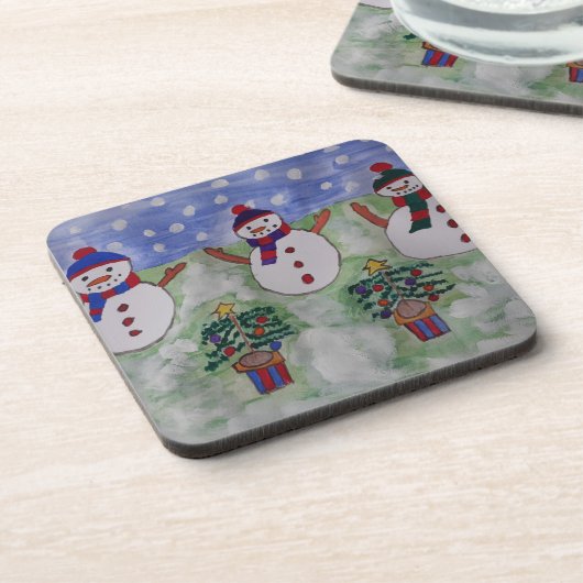 Drei Weihnachtsschneemänner Getränkeuntersetzer (Linke Seite)