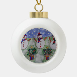 Drei Weihnachtsschneemänner Keramik Kugel-Ornament